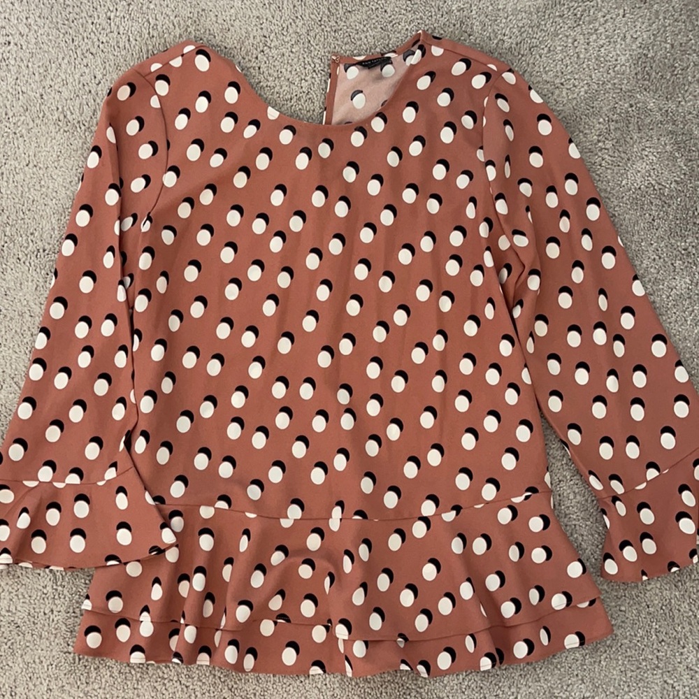 Pink polka dot ruffle top